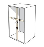 Diagram showing inside measurements of a cabinet using bar gauges