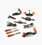 05P8268 - Set of 9 Miniature Tools (Shoulder, Edge. Block, Bench, Router, Plow, Spokeshave, Chisels, Scraper)