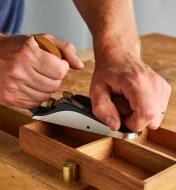 Smoothing the top of a drawer with the Bevel-Up #1 Plane