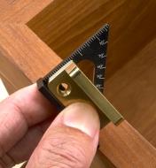 Using a Veritas 35mm Pocket Layout Square to measure a small hinge leaf