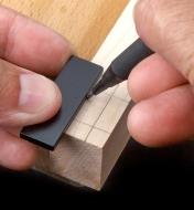 Using the 1/4"" side of the 1 1/2"" Pocket Square’s base to mark out a mortise centered on 3/4"" stock