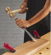 Striking a chisel using the Veritas Cabinetmaker's Mallet