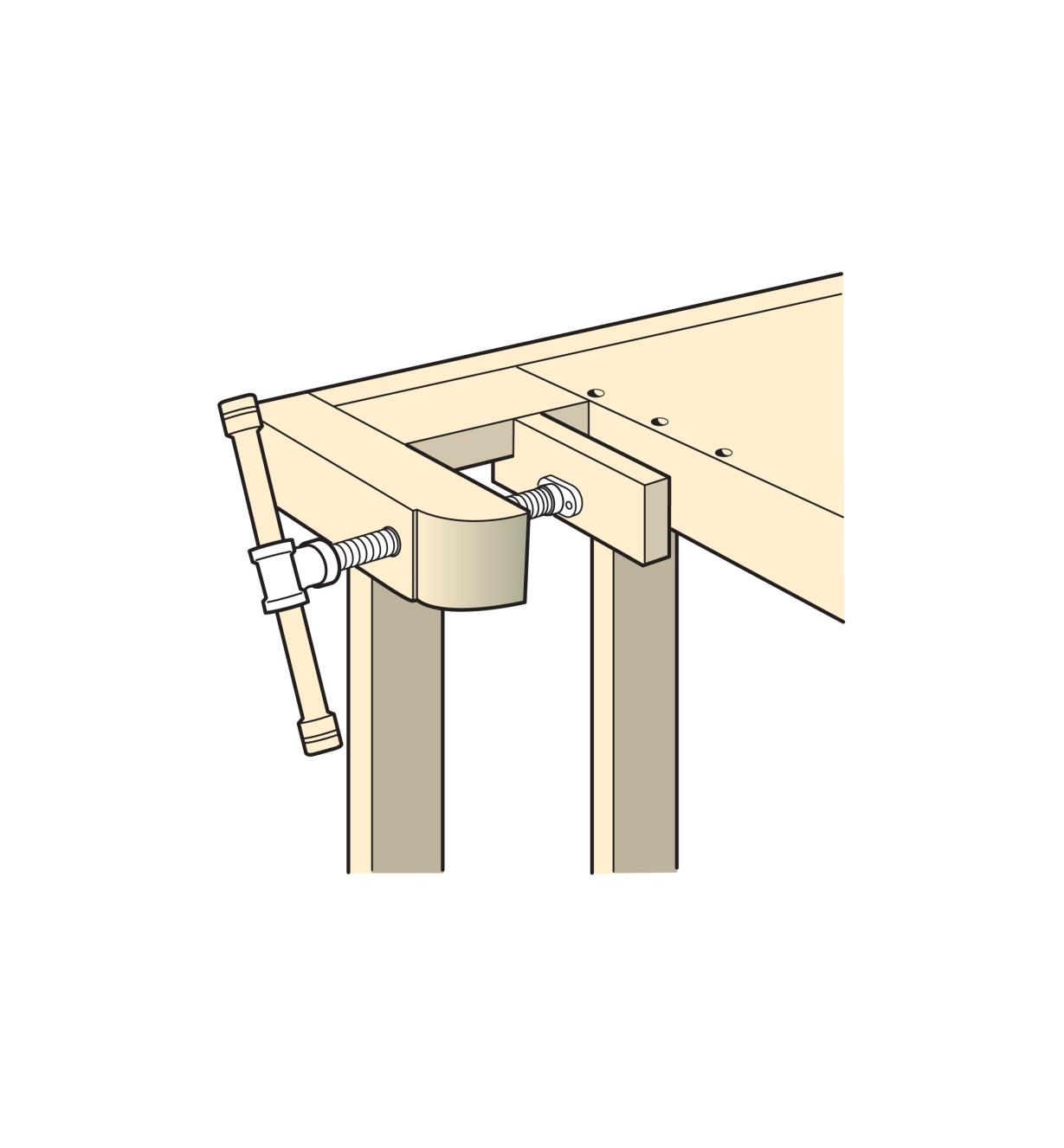 Illustration of Shoulder-Vise Screw installed in a workbench