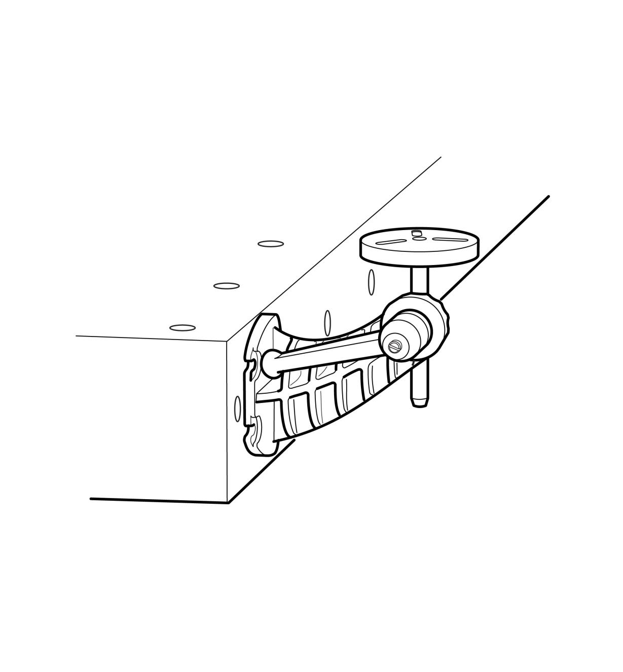 Illustration of the vise bolted to the side of a bench