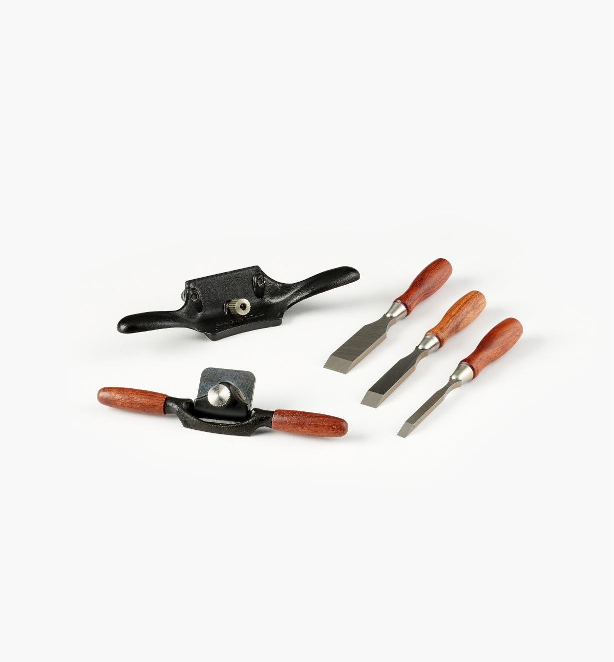 05P8267 - Set of 3 Veritas Miniature Tools (Spokeshave, Chisels, Scraper)